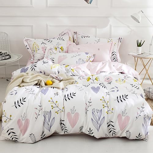 HighBuy Girls Duvet Cover Twin Floral Aesthetic Bedding Set White Pink Premium Cotton Teens Flower Kids Coquette Bedding Set 1 Comforter Cover with 2 Pillowcaes,Soft Branches Boho Bedding Pink