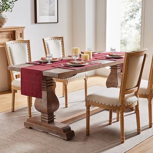 ZeeMart Linen Checked Farmhouse Table Runner, 13x36 Inches Burgundy