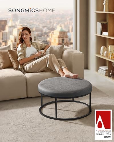 SONGMICS Home Ottoman, Round Coffee Table, Reversible Top, Steel Frame