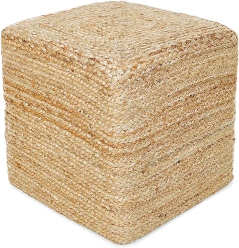 · REDEARTH · Cube Pouf Ottoman - Classic Jute Poof - Natural, Set of 2