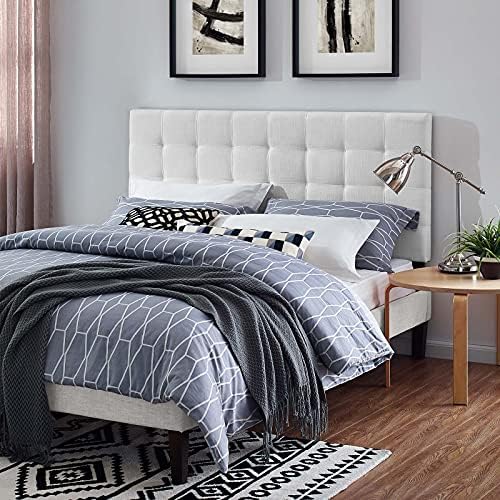 Modway Paisley Upholstered Tufted Linen Fabric Full / Queen Headboard Size in White