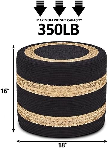 18'' Ottoman Pouf Natural Braided Poof Rustic Handweave Lounge Pouffe