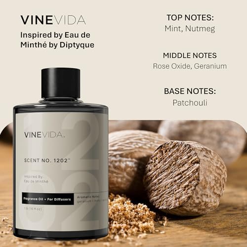VINEVIDA [16 Fl Oz] Scent NO. 1202 Fragrance Oil for Cold Air Diffusers, Aromatic Notes of Mint, Nutmeg, Rose Oxide & Patchouli Essential Oils for Diffuser Oil Refill & Air Freshener Room Spray