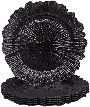 MAONAME Black Charger Plates Set of 6, Reef Chargers for Dinner Plates