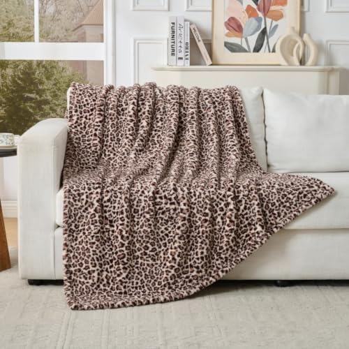 Leopard Cheetah Print Blanket – Grey Soft Plush Fleece Throw for Bed, Sofa & Travel – All Season Cozy Cheetah Pattern Home Decor Throw Blanket, 50″ x 60″