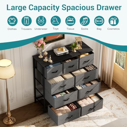 OLIXIS 9 Drawer Fabric Dresser for Bedroom, Chest of Drawers Organizer