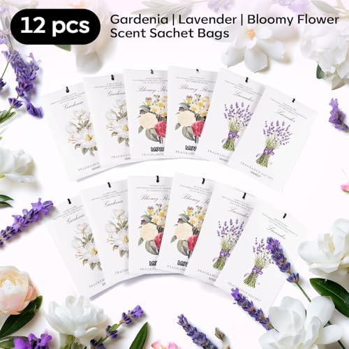 MYARO 12 Pack Assorted Garden Scented Sachets, Closet Deodorizer Freshener