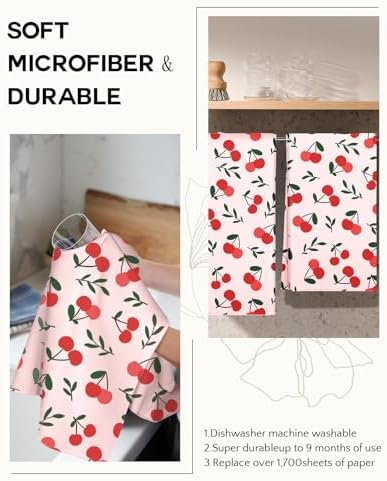 Miss Adola Cute Kitchen Towels Set of 2, 18 x 26 Inch, Cherry