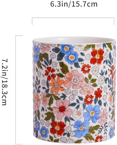 Kitchen Utensil Holder,7.2-inch Extra Large Sturdy Ceramic Vintage Floral Pattern Utensil Crock,Cooking Utensil Organizer for Kitchen Counter Decor,Storage Caddy Farmhouse Gift Retro Pink