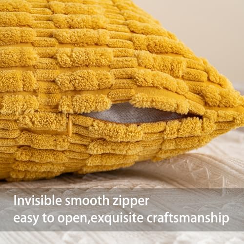 Pack of 2 Corduroy Decorative Throw Pillow Covers 24x24 Inch, Yellow