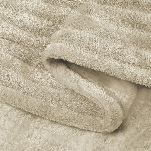 BEDELITE 3D Ribbed Linen Color Fleece Throw Blanket for Couch, 50x70 Inch