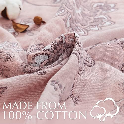 jinchan 100% Cotton Muslin Blanket Twin Boho Throw Blanket 60x80 Pink Multi