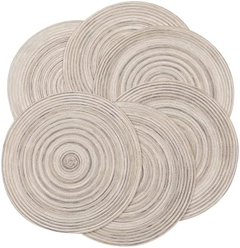 SHACOS Round Braided Placemats 15 inch Set of 4 Variegated Washable Kitchen Table Placemats for Home Wedding Party (Rainbow Gray, 4)