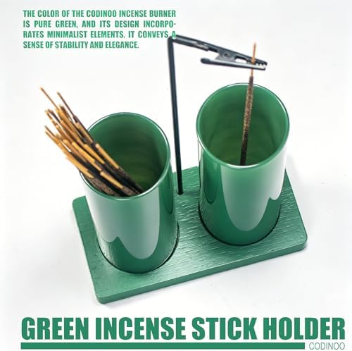 2 in 1 Incense Holder for Sticks,Glass Incense Burner Holder with Storage,Upside Down Incense Holder for Sticks with Glass Ash Catcher for Meditation Yoga Spa Room Home Decor[2 Long Full Green]