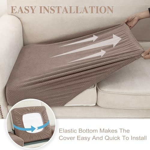 LA MEACK Couch Cushion Cover Seat Cushion Cover Stretch Armchair Cover Separate Sectional Sofa Slipcovers Furniture Protector(1 Piece for Seat or Sofa Backrest, Khaki)