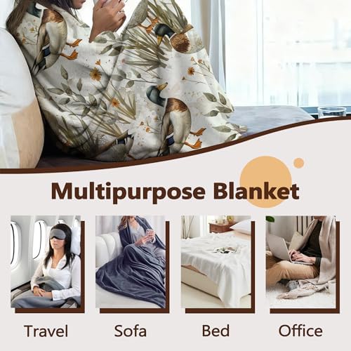 Fall Throw Blanket,Mallard Duck Throw Blanket for Couch Home Decor,Rustic Farmhouse Soft Plush Travel Blanket Lightweight,Cozy Throws for Couch,Bed,Naps,Reading50 X 60 Inch