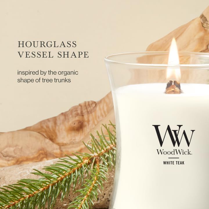 WoodWick White Teak Scented Candle, Crackling Wick, 9.7oz