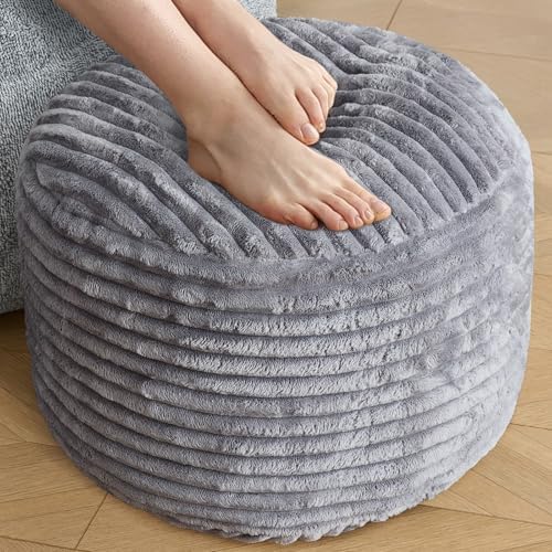 SHOUREN Stuffed Round Ottoman,Pouf Ottoman Foot Rest,20 X 15,Dark Grey