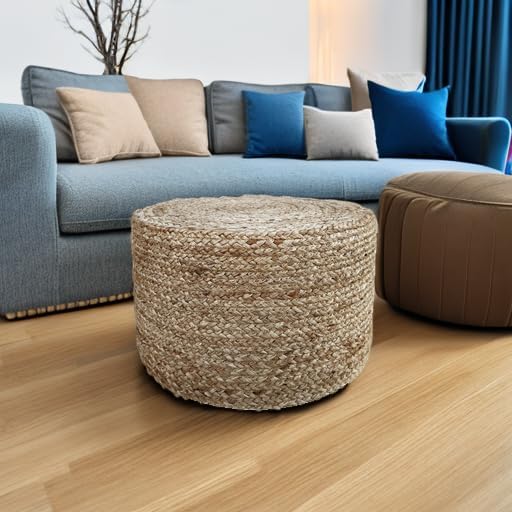 Pouf Ottoman 100% Jute Braided Pouffe (18"x18"x12")
