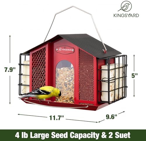 Kingsyard 4-in-1 4 Lbs Large Metal Bird Feeder for Outdoor Hanging
