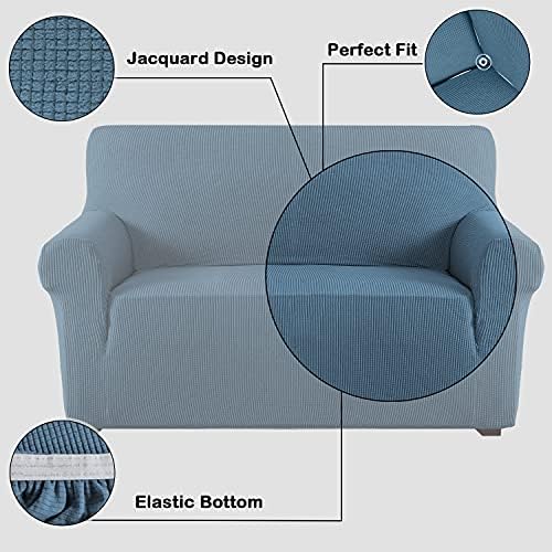 Flamingo P High Stretch Sofa Slipcover Non Slip Armchair Cover for Living Room Washable Pet Furniture Protector Covers with Elastic Bottom, Thick Jacquard Fabric (Small, Dusty Blue)