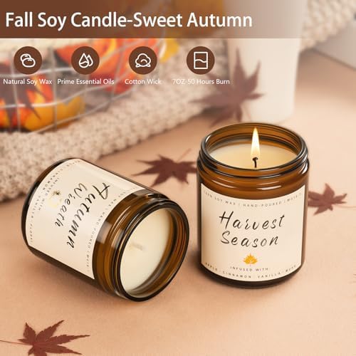 Auelife Fall Candles, 6 Pack Scented Candle Set, 42 oz Holiday Soy Candles, Candle Gifts Set for Men and Women, Home Decor of Wreath/Apple/Latte/Harvest/Vanilla/Cinnamon