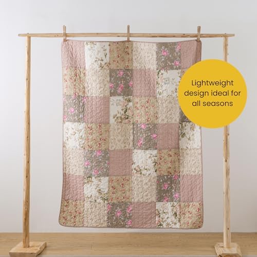 SLPR - Cotton Quilted Throw Blanket, 50" x 60" Pink Floral, Secret Garden