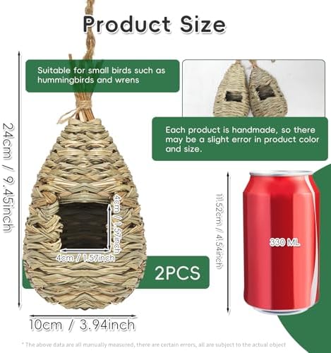 GUTE Hummingbird Houses 2Pcs Hand Woven Grass Hanging Bird Nest
