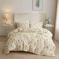 mixinni Aesthetic Floral Duvet Cover Set Queen Size, Farmhouse Boho Yellow Flowers Leaves Cute Bedding Set for Women, 1 Soft Cotton Chic Duver Cover and 2 Pillowcases for All Seasons-Queen Size