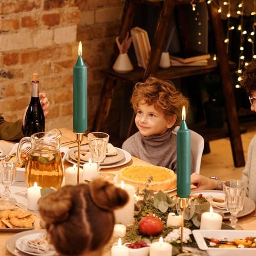 NJAO HOO Decor Dark Green Short Taper Candle 7 Inch Candlesticks Unscented Dripless Tapered Candle Set for Home Decor Wedding Party Dinner Candles, 4 Pack