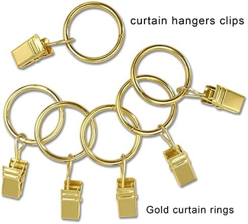 44 Pack Metal Curtain Rings with Clips, 1 in ID, Gold