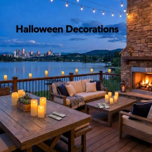 Enido Waterproof Flameless Candles, Set of 12 Battery Operated LED Pillar Candles with 2 Remote Controls & Timer, Flickering Indoor Outdoor Candles for Halloween, Wedding, Home Decor, 4''5''6''