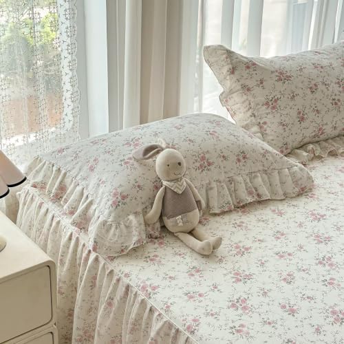 Floral Ruffled Duvet Cover Queen Size 3 Pcs Set,90"×90" Bedding