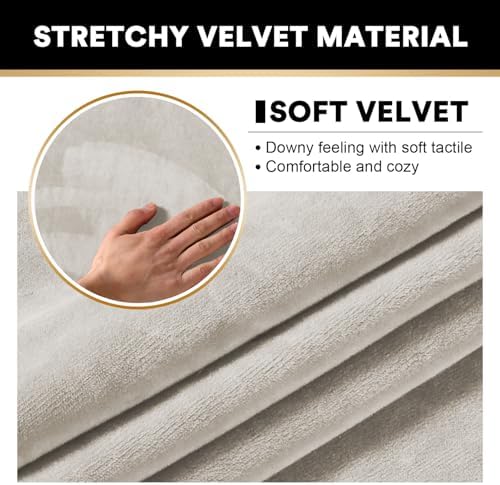 PrinceDeco Velvet Couch Cover Loveseat Covers for 2 Cushion Couch 3 Piece Sofa Covers for Dogs Washable Loveseat Covers Width Up to 72 Inch No Slip Stretch Sofa Slipcover(Medium, Oatmeal)