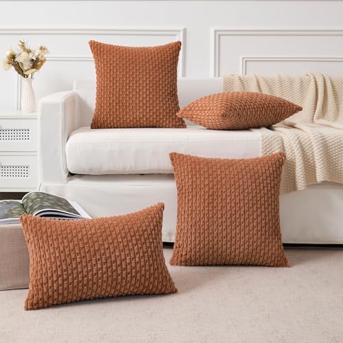 Kevin Textile Soft Corduroy 16x16 Inch Pillow Covers 2 Pack, Burnt Orange