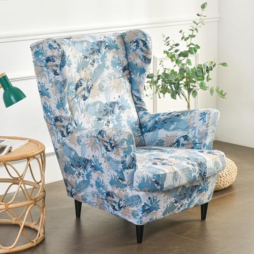 HAOYONG Wing Chair Slipcovers Printed Wingback Chair Covers 2 Pieces Wingback Armchair Slipcover Stretch Chair Slip Covers Washable Armchair Protector Cover for Living Room and Bedroom