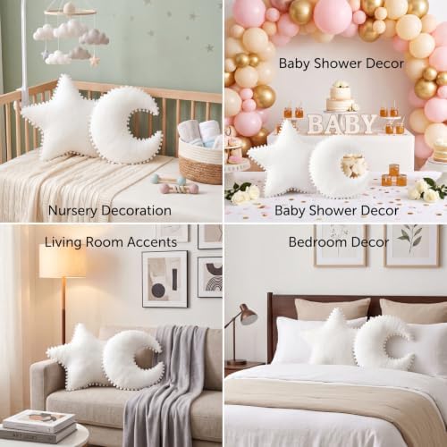 Jetec 2 Pieces Moon Shaped Pillow Star Pillow Creative Star Moon, White