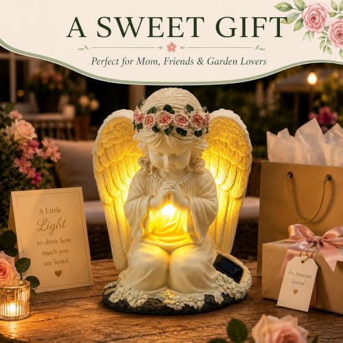 YODY Solar Garden Statues Outdoor Decor Angel with LED Light