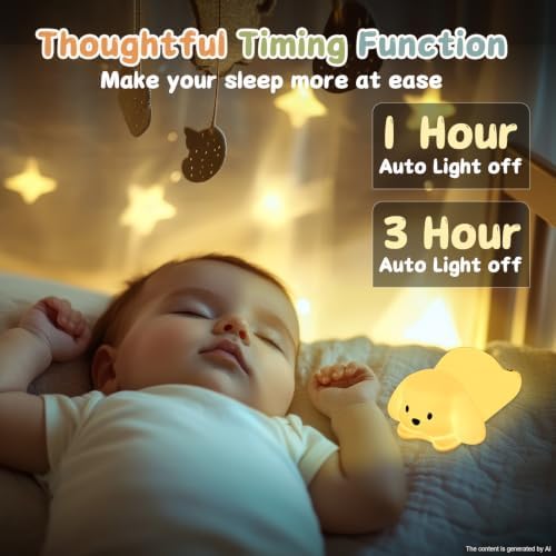 LOVERUIS Night Lights Squishy Light Dogs Colorful Night Light for Kids 1/3 Hours Timer Dimmable Puppy Gift Kid Dog Cute Decor
