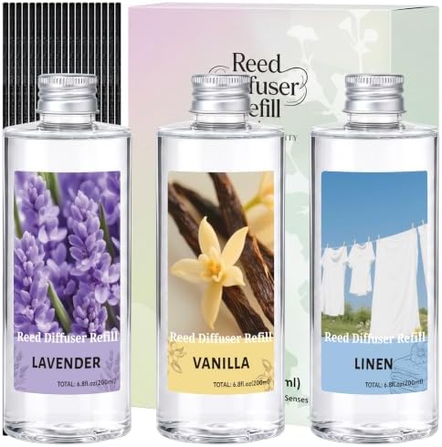 Reed Diffuser Oil Refill Set,3 x6.76 Oz Linen Vanilla Lavender Diffuser Oil