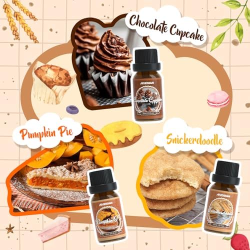ARVIDSSON Bakery Essential Oils Set, Natural Fragrance Oil for Diffuser, Candle Making - Pumpkin Pie, Snickerdoodle, Gingerbread, Coffee Cake, Creamy Vanilla, Chocolate Cupcake