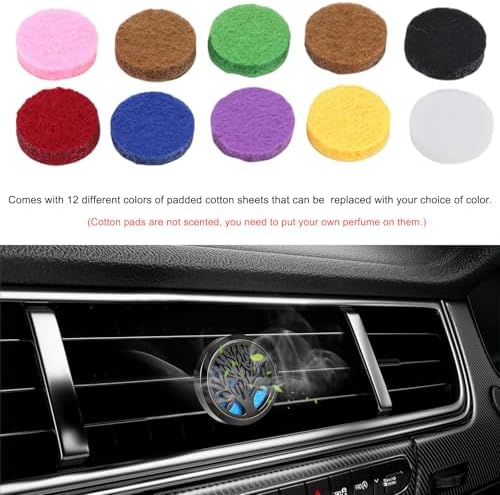 KVAEY 2PCS 30mm Car Diffuser Vent Clips, Tree of Life Aromatherapy Essential Oil Diffuser Locket with 12 Felt Pads, Stainless Steel Car Diffuser Locket Air Freshener (Black)