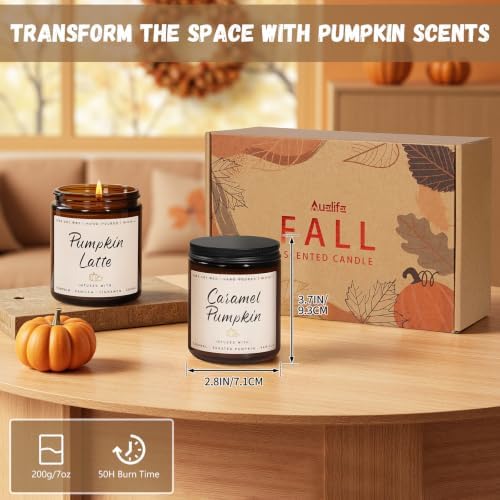 Auelife Fall Candles, Pumpkin Latte Scented Candle – Fall Soy Candle for Home | Autumn Aromatherapy Candles| Pumpkin Scented for Autumn Home Décor & Cozy Gift for Women