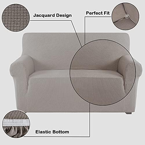 Flamingo P High Stretch Sofa Slipcover Non Slip Couch Cover for 3 Cushion Couch Washable Pet Furniture Protector Covers with Elastic Bottom, Thick Jacquard Fabric (Large, Taupe)