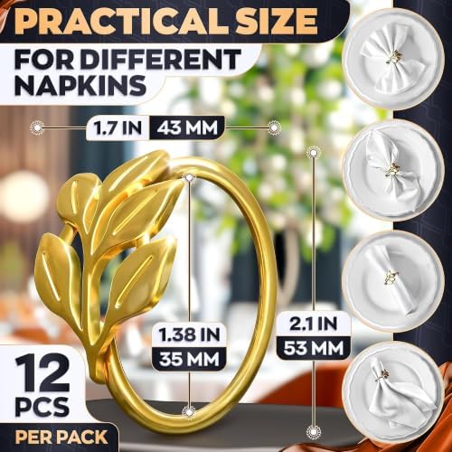 Thanksgiving Napkin Rings Set of 12 Gold Leaf, Christmas Napkin Rings