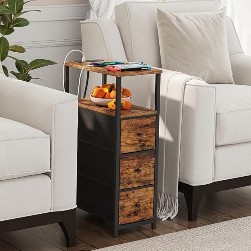 TUTOTAK Narrow Night Stand with Charging Station, Slim End Table