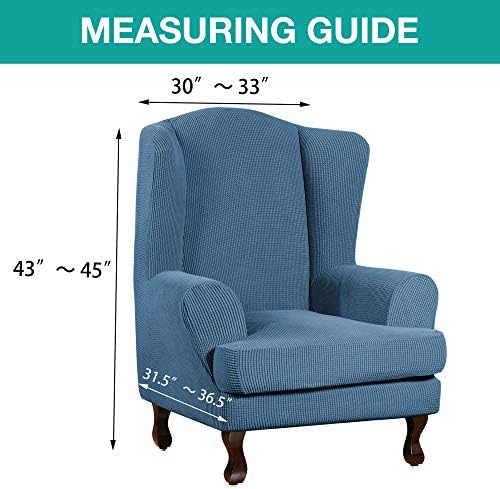 Turquoize Wingback Chair Covers 2 Piece Wing Chair Slipcover Stretch Slipcovers for Wingback Chairs Wing Chair Cover Spandex Jacquard Fabric with Elastic Bottom Non-Slip Furniture Cover, Dusty Blue
