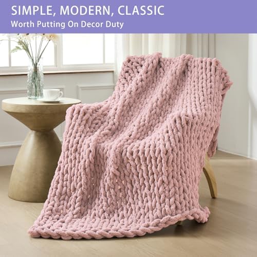 Bigacogo Chunky Knit Throw Blanket for Couch, 60x80 inches, Dusty Pink
