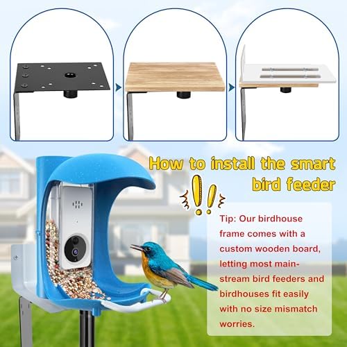 Ottsuls Bird Feeder Pole, 92 Inch Heavy Duty Bird House Pole Kit for Outdoors, with Wooden Board, 5-Prong Base Feeding Station for Wild Birds Watching, Adjustable Feeder Stand (House Not Included)