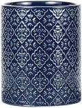 Kitchen Utensil Holder, 6x7 inch Large Ceramic Utensil Holder with Embossed Pattern, Cooking Utensil Crocks for Kitchen Countertop, Home Decor, Blue